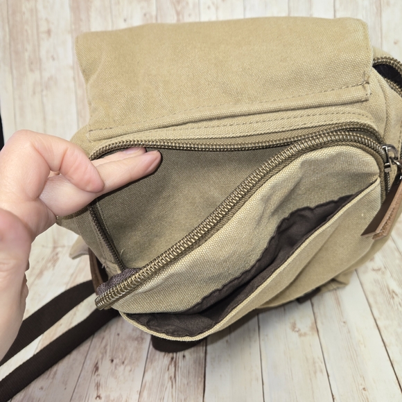 Unisex Canvas Backpack Medium Military Style Brown Straps Durable Casual - Picture 4 of 16